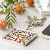 Kutkleurige huizen waterverf kunst sleutelhanger (Zijkant)