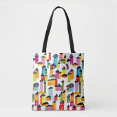 Kutkleurige huizen waterverf kunst tote bag (Voorkant)