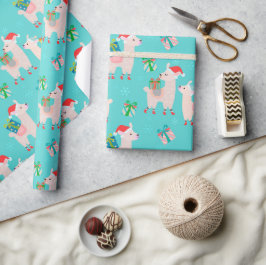 Kutkleurige kerstfeestdag Llama Kinder patroon Cadeaupapier