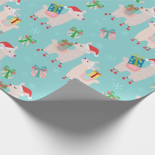 Kutkleurige kerstfeestdag Llama Kinder patroon Cadeaupapier (Hoek)