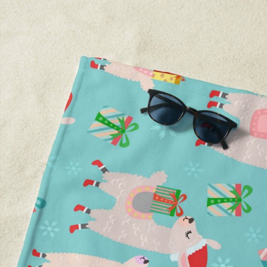 Kutkleurige kerstfeestdag Llama Kinder patroon Strandlaken (In situ)