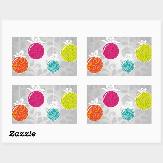 Kutkleurige kerstfeestversieringen rechthoekige sticker (Vel)