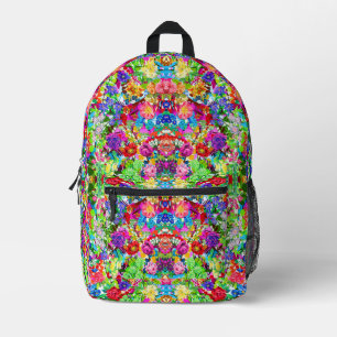 Kutkleurige magische bloemen All-Over-Print T-Shir Bedrukte Rugzak