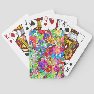 Kutkleurige magische bloemen All-Over-Print T-Shir Pokerkaarten