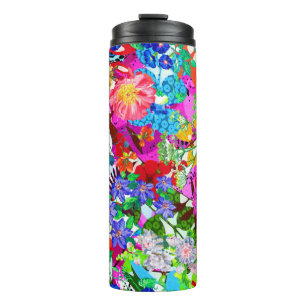 Kutkleurige magische bloemen All-Over-Print T-Shir Thermosbeker