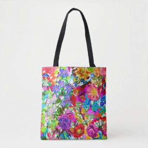 Kutkleurige magische bloemen All-Over-Print T-Shir Tote Bag