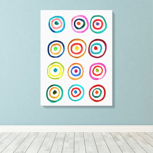 Kutkleurige regenboogcirkels canvas afdruk (Insitu (Houten vloer))