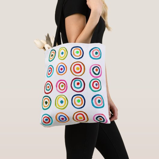 Kutkleurige regenboogcirkels tote bag (Dichtbij)