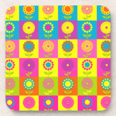 Kutkleurige retro-bloemtuin drankjes onderzetter (Voorkant)