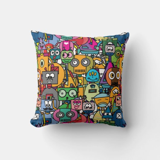 🤖 Kutkleurige robots Kussen (Voorkant)