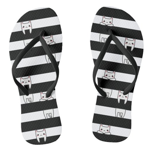 Kutklimmers op zwarte en witte strepen teenslippers (Voetbed)