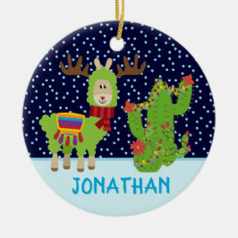 Kutmankerkerstlama met naam keramisch ornament