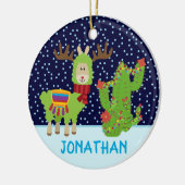 Kutmankerkerstlama met naam keramisch ornament (Links)