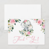 Kutmeisje olifant felroze baby shower met roze flo bedankkaart (Voorkant / Achterkant)