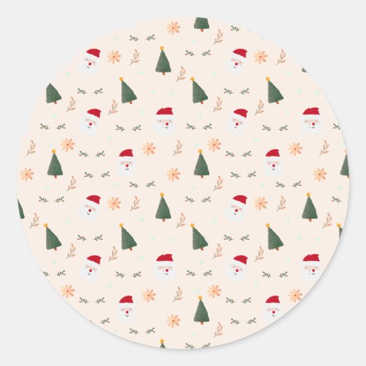 Kutminimalistisch kerstpatroon ronde sticker (Voorkant)