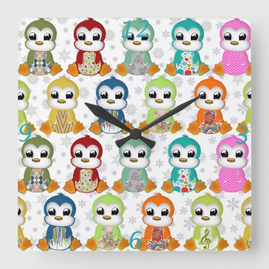 Kutmooie kleurige pinguïnbloemen vierkante klok (Voorkant)