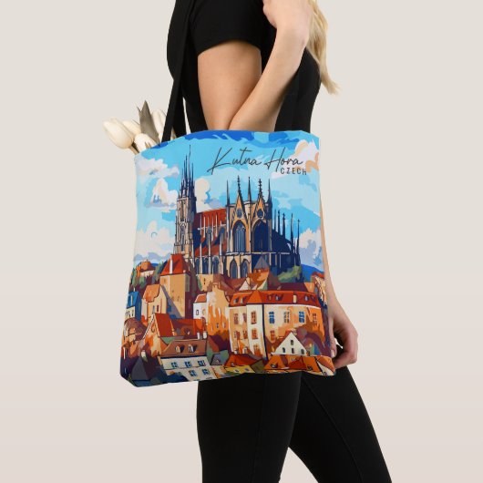 Kutna Hora Tsjechische kunst reisillustratie Tote Bag (Dichtbij)