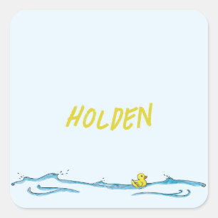 Kutnaam Blauw Geel Rubber Duck Vierkante Sticker