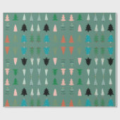 Kutpatroon groene achtergrond kerstbomen roze cadeaupapier (Vlak)