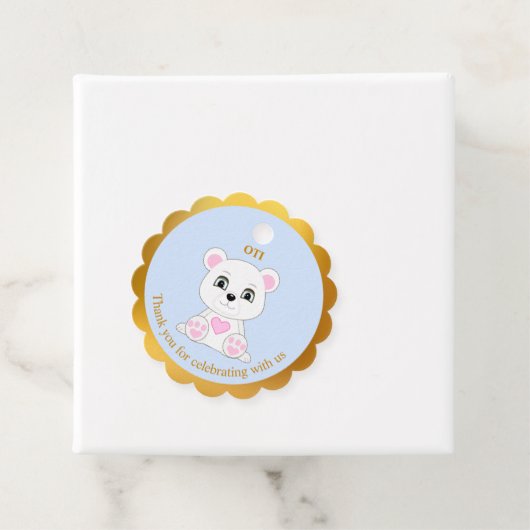 Kutpolair beer bedankt u voor gouden en lichtblauw bedankjes labels (In situ)