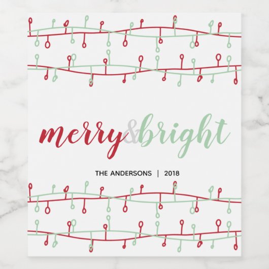 Kutrood en groen handschrift kerstlampjes wijn etiket (Enkel label)