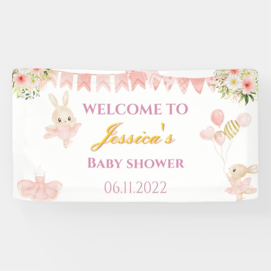 Kutroze en goudballerina baby shower banner (Horizontaal)