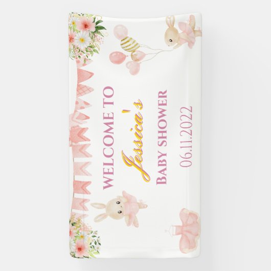Kutroze en goudballerina baby shower banner (Verticaal)