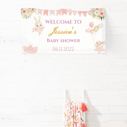 Kutroze en goudballerina baby shower banner (Insitu)