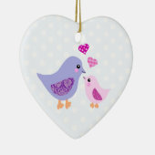 Kutroze en paarse moeder- en kindvogels keramisch ornament (Rechts)