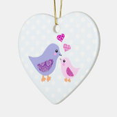 Kutroze en paarse moeder- en kindvogels keramisch ornament (Links)