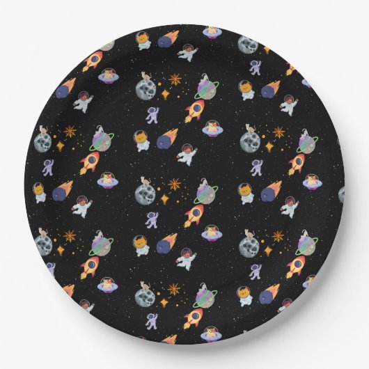 Kutruimte kitten in het sterrenstelsel papieren bordje (Voorkant)