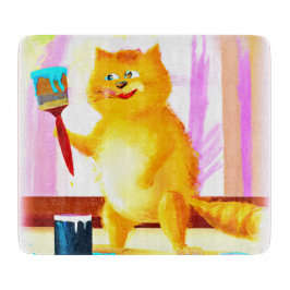 Kutschilderen van een kat dat een penseel houdt. B Snijplank