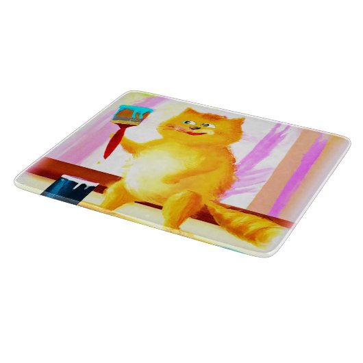 Kutschilderen van een kat dat een penseel houdt. B Snijplank (Hoek)