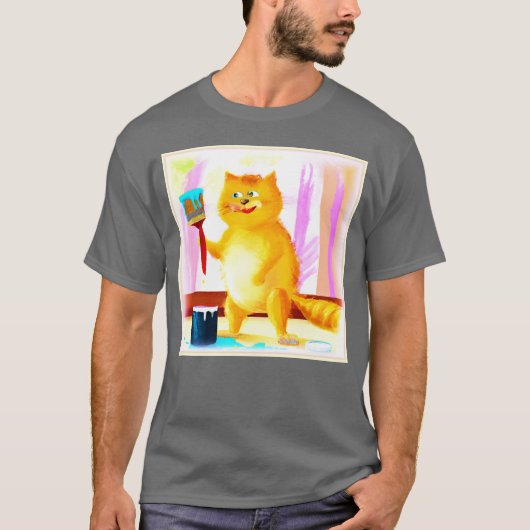 Kutschilderen van een kat dat een penseel houdt. B T-shirt (Voorkant)