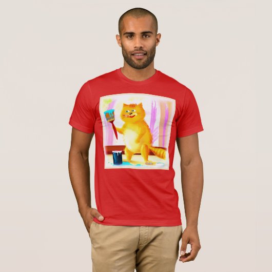 Kutschilderen van een kat dat een penseel houdt. B T-shirt (Voorkant volledig)