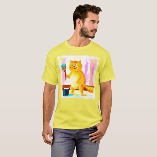 Kutschilderen van een kat dat een penseel houdt. B T-shirt (Voorkant volledig)