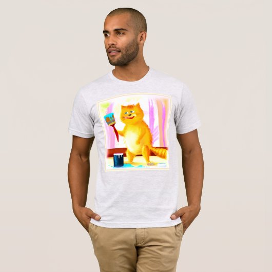 Kutschilderen van een kat dat een penseel houdt. B T-shirt (Voorkant volledig)