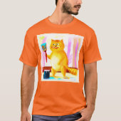 Kutschilderen van een kat dat een penseel houdt. B T-shirt (Voorkant)