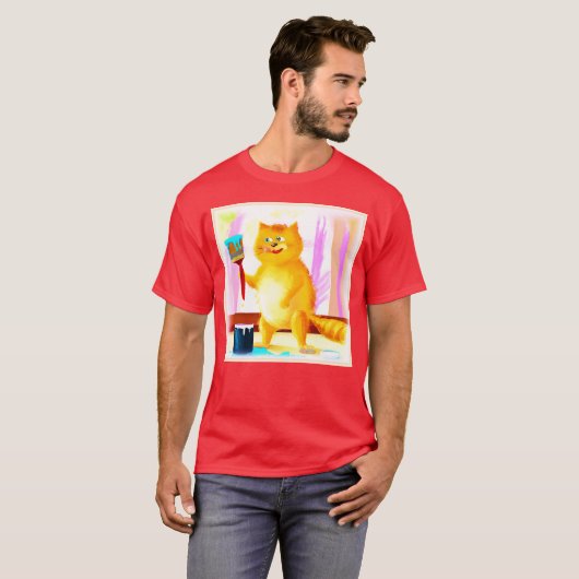 Kutschilderen van een kat dat een penseel houdt. B T-shirt (Voorkant volledig)