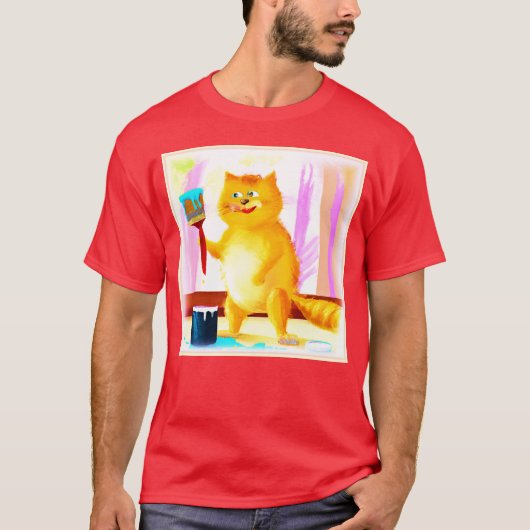 Kutschilderen van een kat dat een penseel houdt. B T-shirt (Voorkant)