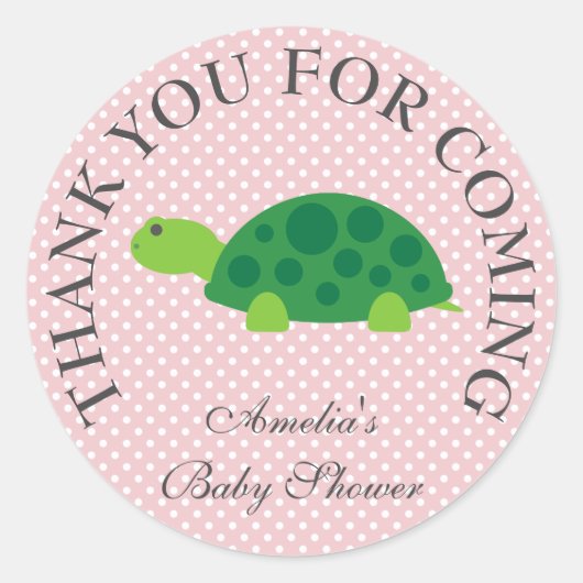 Kutschildpad roze dank je baby shower sticker (Voorkant)