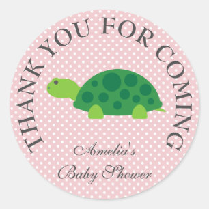 Kutschildpad roze dank je baby shower sticker
