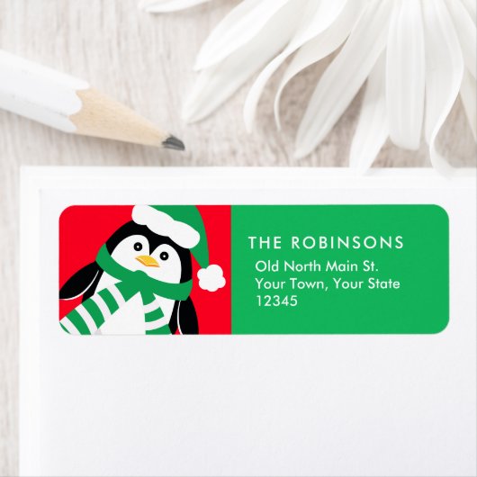 Kutst Cute Penguin met kerstrood en groen Etiket (Insitu)