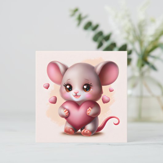 Kutste Baby muis met het hart van de Valentijns Feestdagenkaart (Staand voorkant)