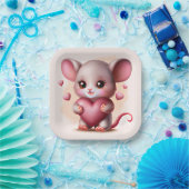 Kutste Baby muis met het hart van de Valentijns Papieren Bordje (Feest)