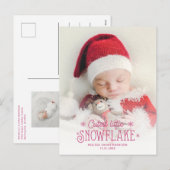 Kutste kleine sneeuwvlokfoto-aankondiging feestdagenkaart (Voorkant / Achterkant)