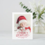 Kutste kleine sneeuwvlokfoto-aankondiging feestdagenkaart (Staand voorkant)