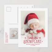 Kutste kleine sneeuwvlokfoto-aankondiging feestdagenkaart (Voorkant / Achterkant)