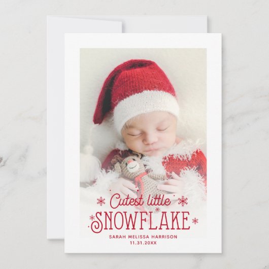Kutste kleine sneeuwvlokfoto-aankondiging feestdagenkaart (Voorkant)