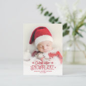 Kutste kleine sneeuwvlokfoto-aankondiging feestdagenkaart (Staand voorkant)